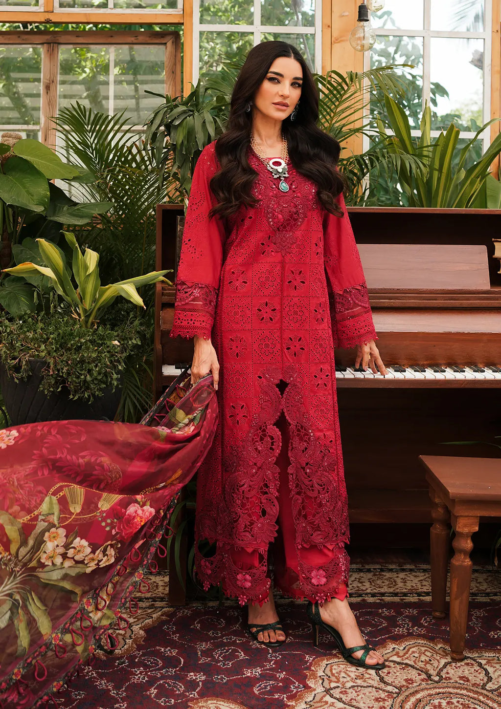 Elegent dress Valentino from KAHF's"LUXURY LAWN" 2024 Collection.