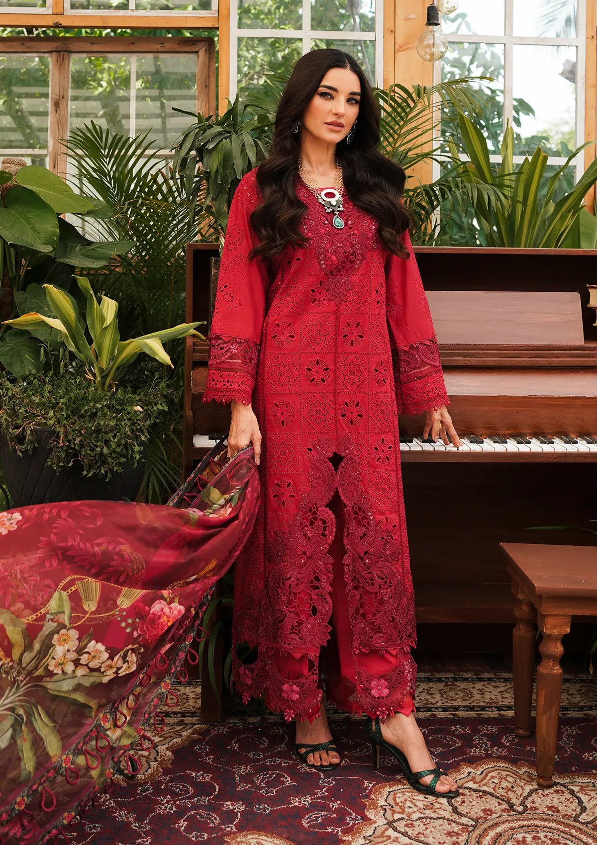 Elegent dress Valentino from KAHF's"LUXURY LAWN" 2024 Collection.
