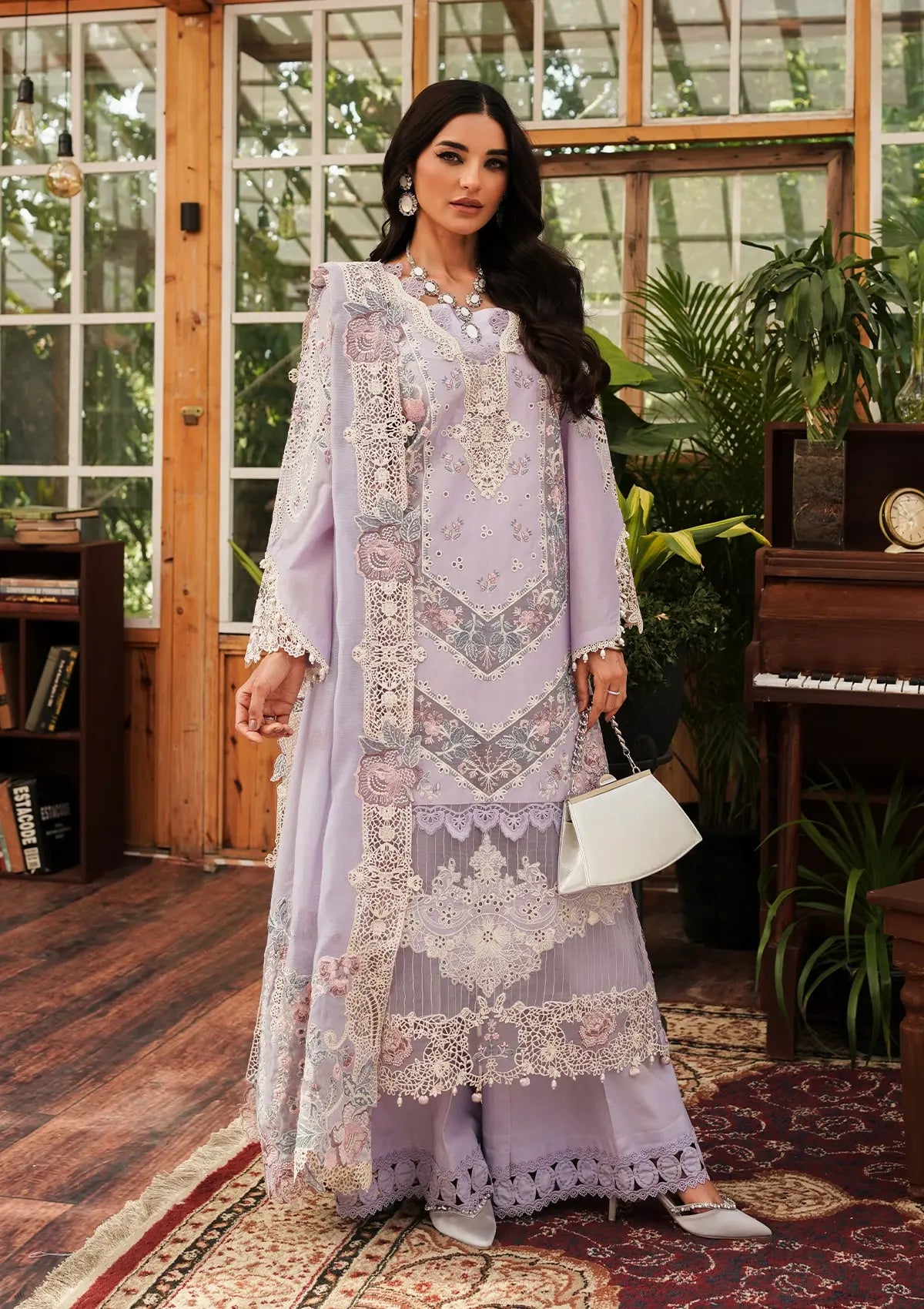 Elegent dress Lilac from KAHF's"LUXURY LAWN" 2024 Collection.