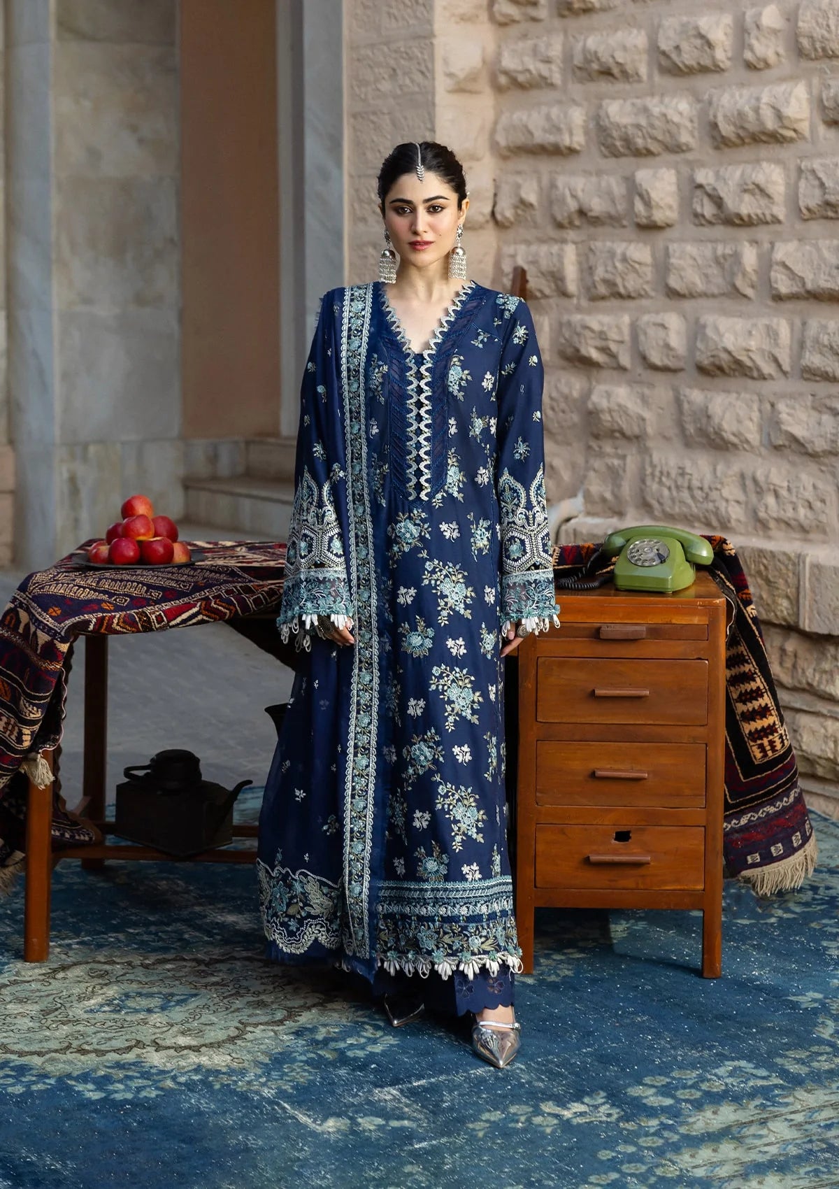AZURE BLUE Embroidered Karandi Front and Embroidered Chiffon Dupatta from KAHF KARANDI 2025 collection.