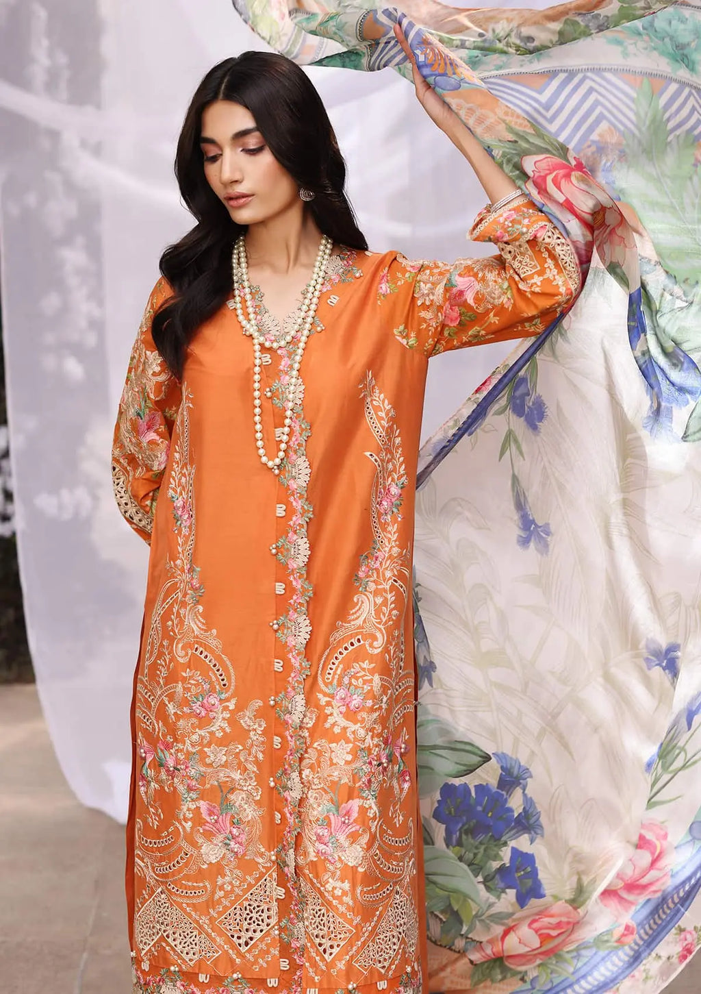 Digital Printed Tissue Silk Dupatta from KAHF's Festive Lawn collection 2024.