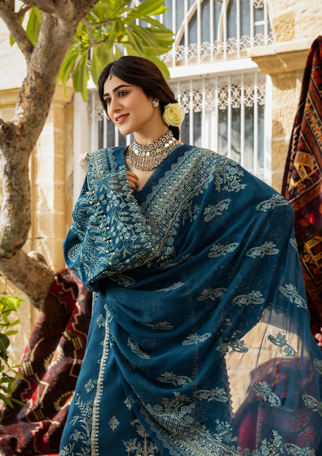 CYARA Embroidered Chiffon Dupatta IN gorgeous teal color. 