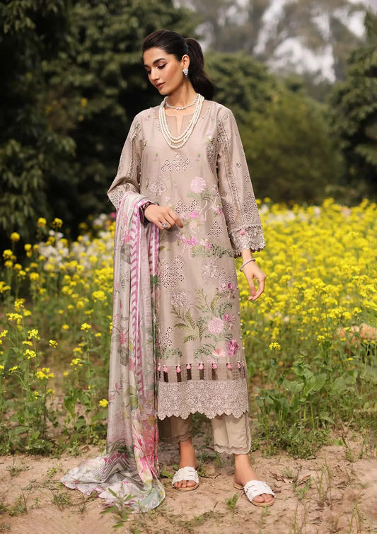 HEER Embroidered Lawn shirt and Digital Printed Tissue Silk Dupatta from KAHF's "Festive Lawn" 2024 Collection.