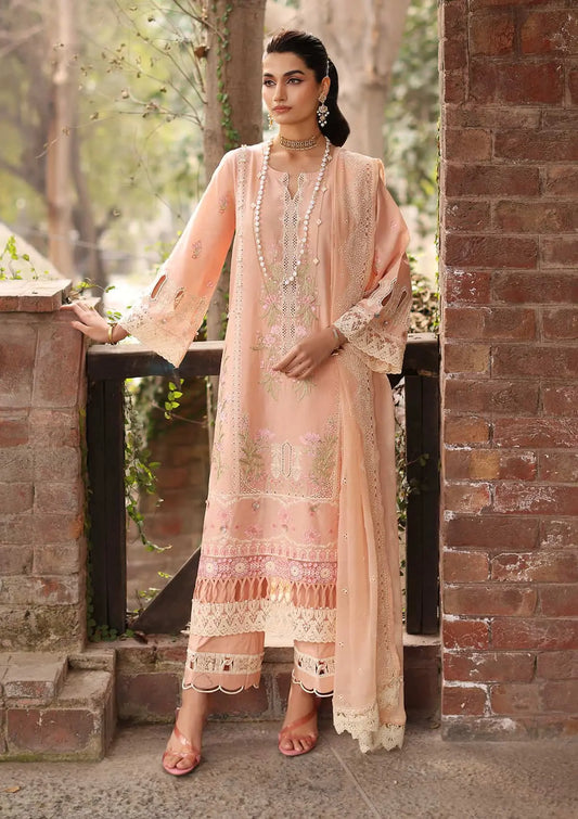 MAAHRU Embroidered Lawn Front Panel and Schiffli Chiffon Dupatta from KAHF's Festive Lawn Collection 2024.